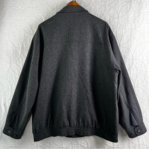 Vintage Nordstrom Bomber Jacket Mens L Large Wool Blend Lined Grey Y2K Hong Kong - Picture 13 of 16